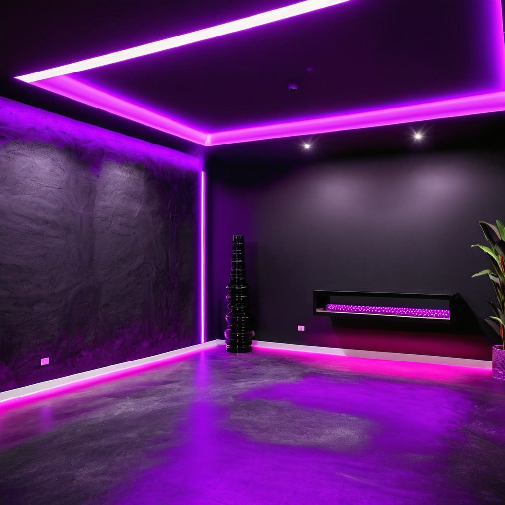 Minimalist room with neon accent lighting